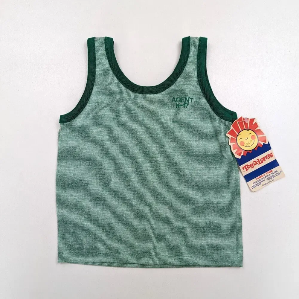 Vintage Tog-a-Longs Tank Top Boys Sz 2-3T Green Ringer 80s Basic Retro Classic